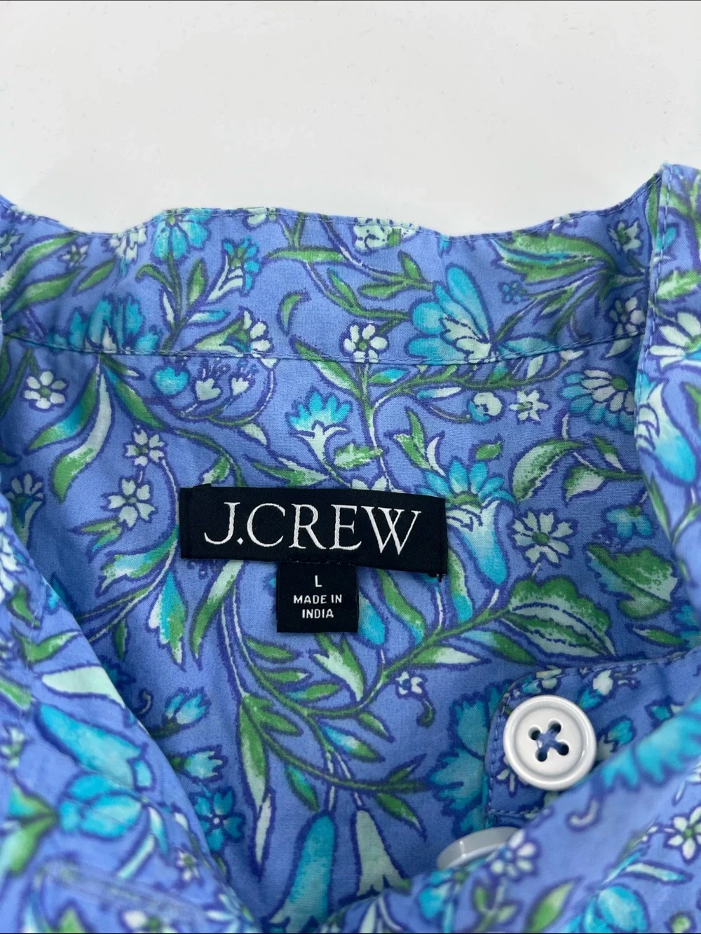 J.Crew Fresco Top blue floral cotton poplin popover feminine romantic office L